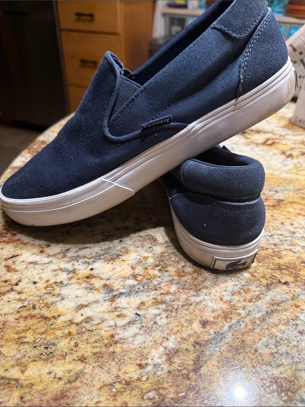 Lacoste Men's Slip-On Sneakers in Navy and White